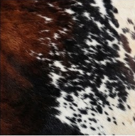 Genuine Tricolor Chestnut Brown Cowhide Rug | Black & Off-White Speckled Cowskin Area Rug | Rustic Modern Western Leather Carpet