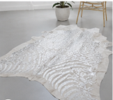 Authentic Silver Stenciled Cowhide Rug - Metallic Printed Leather Area Rug