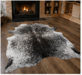 Natural Black and White Speckled Cowhide Rug, Genuine Salt-and-Pepper Area Mat