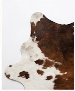Genuine Chestnut Brown & White Cowhide Rug | Natural Tri-Color Spotted Cowskin Area Rug | Rustic Leather Carpet for Living Room