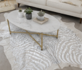 Authentic Silver Stenciled Cowhide Rug - Metallic Printed Leather Area Rug