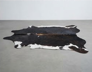 Genuine Jet Black Cowhide Rug | White Peppered Trim & Brown Spine Cowskin Area Rug | Modern Western Leather Carpet