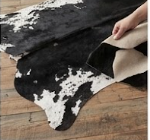 Genuine Jet Black Cowhide Rug | White Peppered Rimmed Leather Area Rug | Modern Black & White Western Cowskin Carpet for Living Room