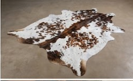 Genuine Tricolor Cognac & Black Speckled Cowhide Rug | Honey Brown & White Cowskin Area Rug | Rustic Modern Western Leather Carpet