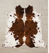 Genuine Chestnut Brown & White Cowhide Rug | Natural Tri-Color Spotted Cowskin Area Rug | Rustic Leather Carpet for Living Room