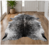 Natural Black and White Speckled Cowhide Rug, Genuine Salt-and-Pepper Area Mat