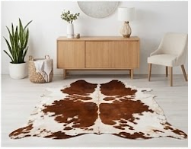 Genuine Chestnut Brown & White Cowhide Rug | Natural Spotted Warm Brown Cowskin Area Rug | Rustic Leather Carpet for Living Room