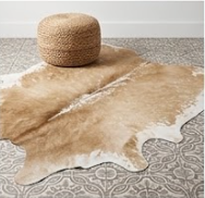 Natural Tan and White Cowhide Rug, Genuine Hair-on-Hide Floor Mat