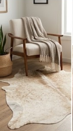 Genuine Champagne Beige Cowhide Rug | Natural Light Tan Brindle Cowskin Area Rug | Soft Cream Leather Carpet for Living Room