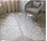 Authentic Silver Stenciled Cowhide Rug - Metallic Printed Leather Area Rug