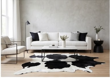 Genuine Black and White Cowhide Rug | Natural Spotted Cow Skin Area Rug | Classic Holstein Pattern Leather Carpet for Living Room