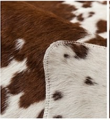 Genuine Chestnut Brown & White Cowhide Rug | Natural Tri-Color Spotted Cowskin Area Rug | Rustic Leather Carpet for Living Room