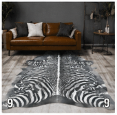 Authentic Black and White Zebra Stenciled Cowhide Rug -  Printed Leather Area Rug