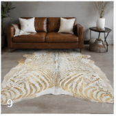 Authentic Gold Stenciled Cowhide Rug - Metallic Printed Leather Area Rug