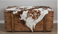 Genuine Tricolor Cognac & Black Speckled Cowhide Rug | Honey Brown & White Cowskin Area Rug | Rustic Modern Western Leather Carpet
