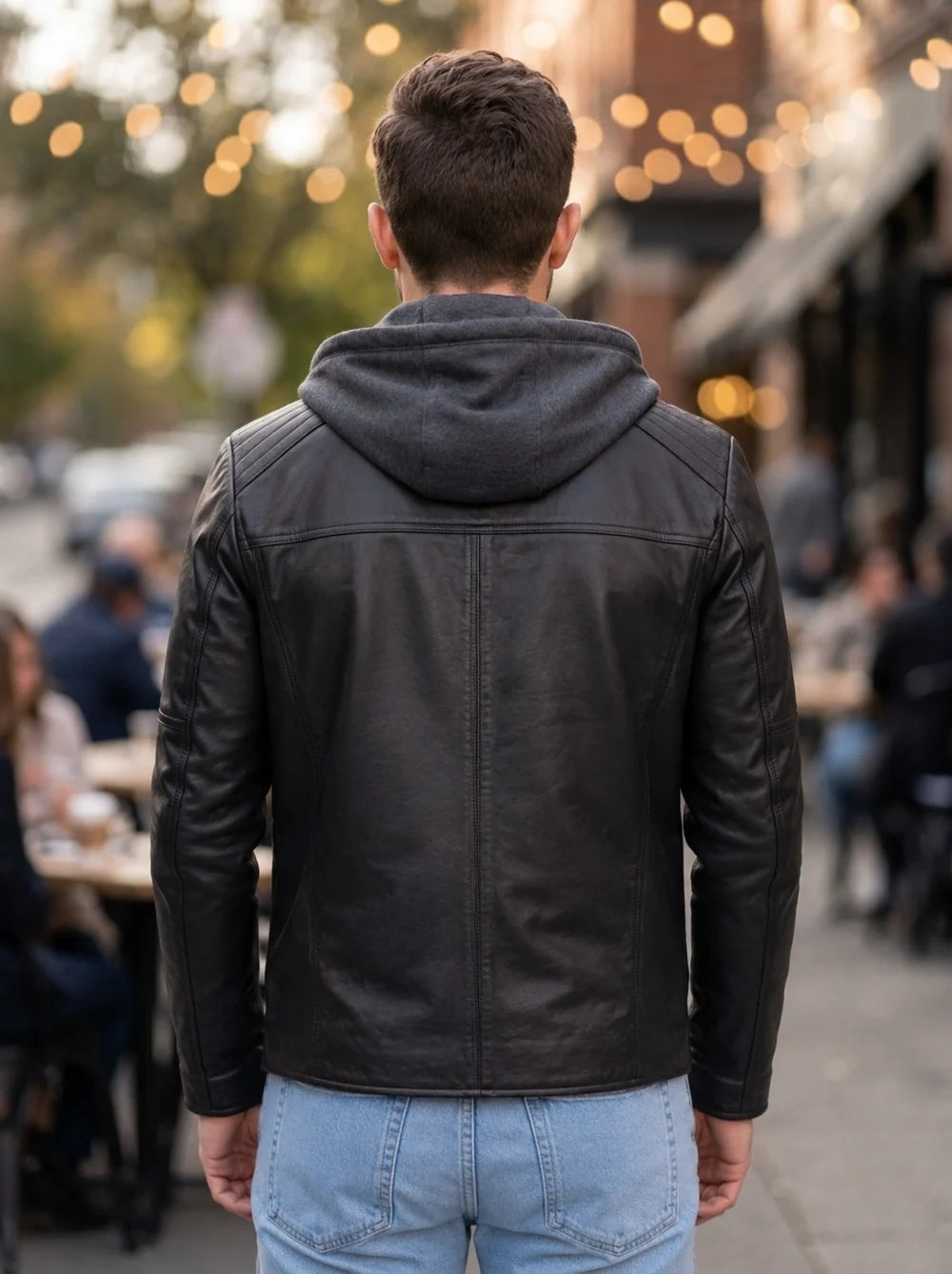 Benjamin Black Hoodie Leather Jacket For Men