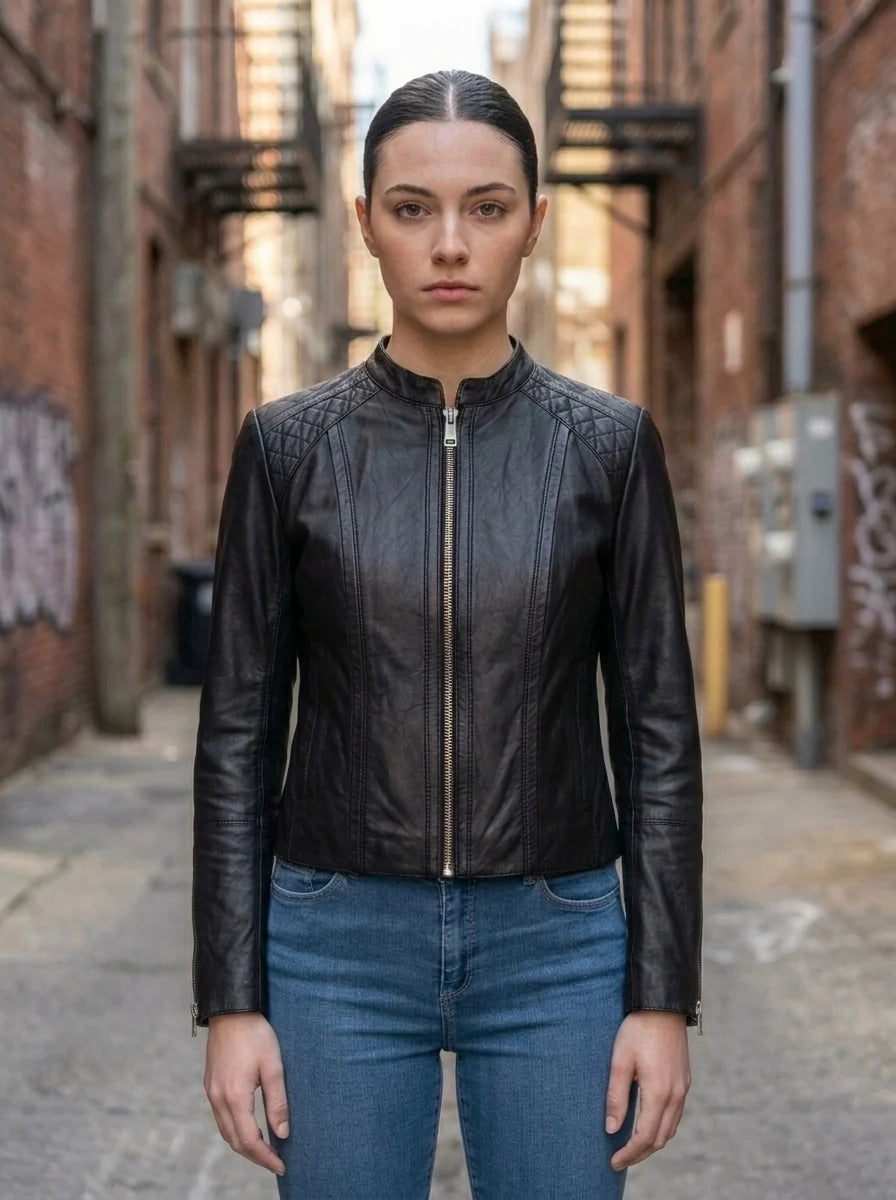 Black Paris Leather Jacket For Women's