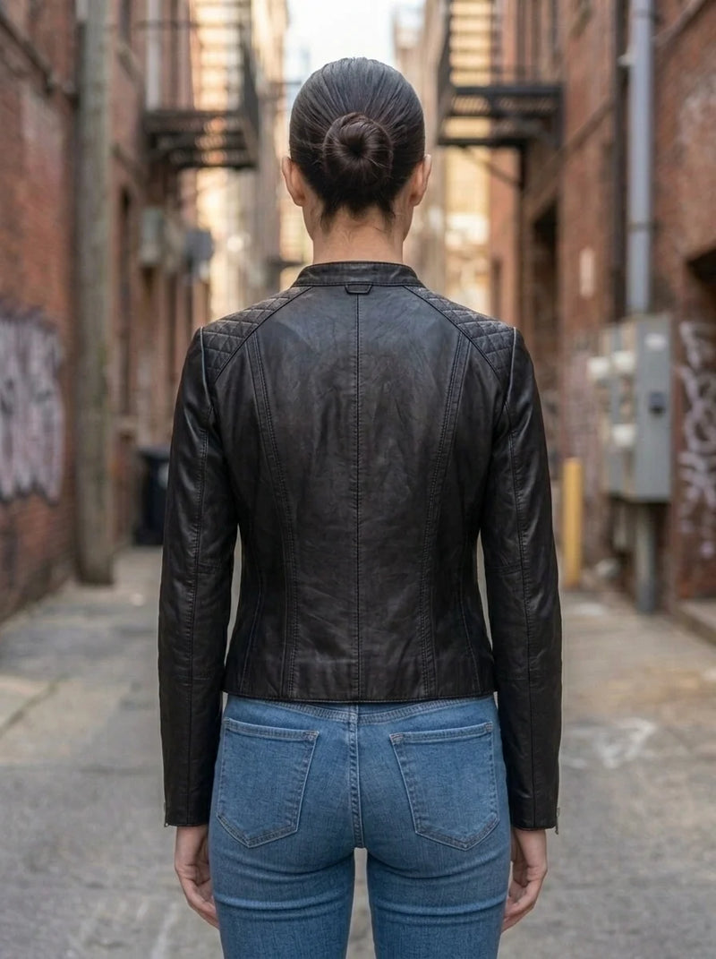 Black Paris Leather Jacket For Women's