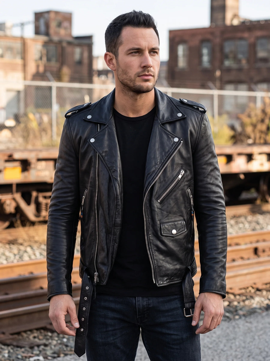 Black New Slimfit Biker Leather Jacket