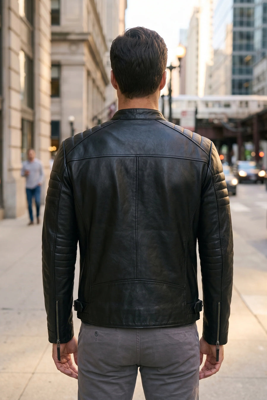 Bosh-X Black Motor Bike Leather Jacket For Men