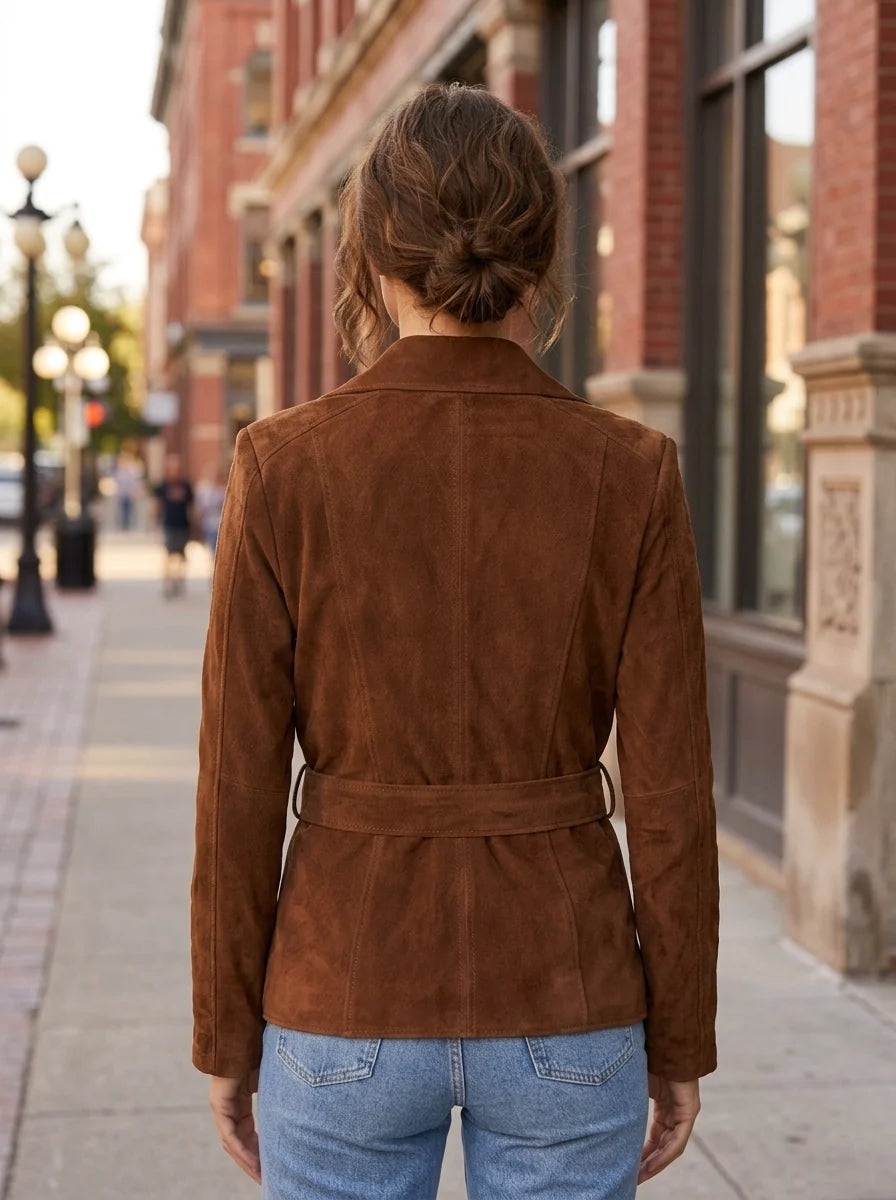 Brown Suede Mayfair Leather Jacket For Women