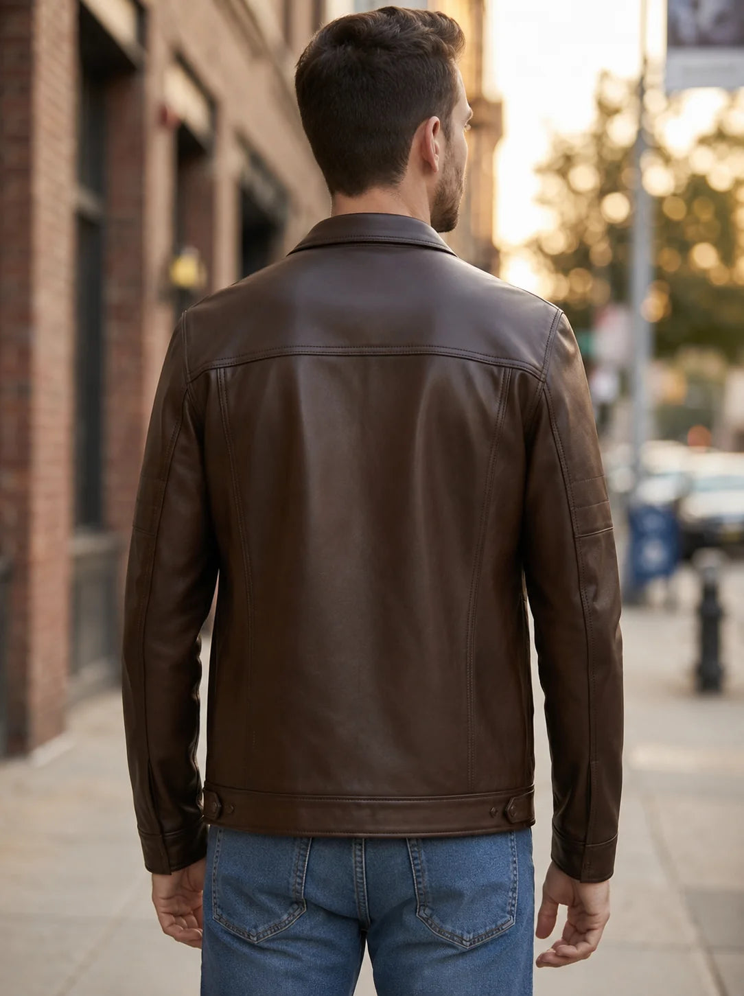 Bruno Cognac Brown Biker Racer Leather Jacket For Men