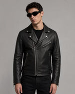 Printed Leather Biker Jacket — Graffiti Art | Men's Slim Fit | Genuine Leather
