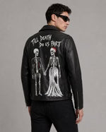 Printed Leather Biker Jacket — Graffiti Art | Men's Slim Fit | Genuine Leather