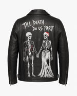 Printed Leather Biker Jacket — Graffiti Art | Men's Slim Fit | Genuine Leather