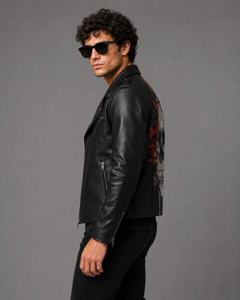 Printed Leather Jacket — Skull Artwork