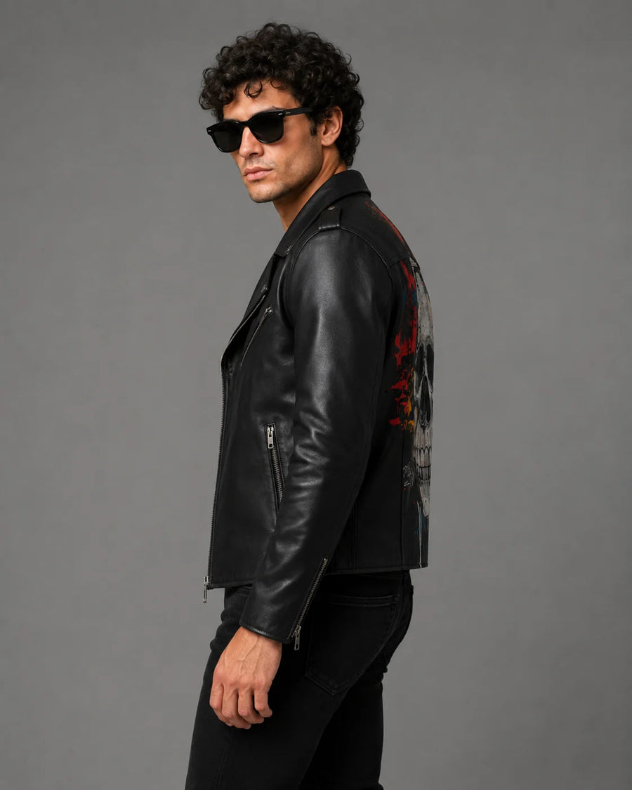 Printed Leather Jacket — Skull Artwork