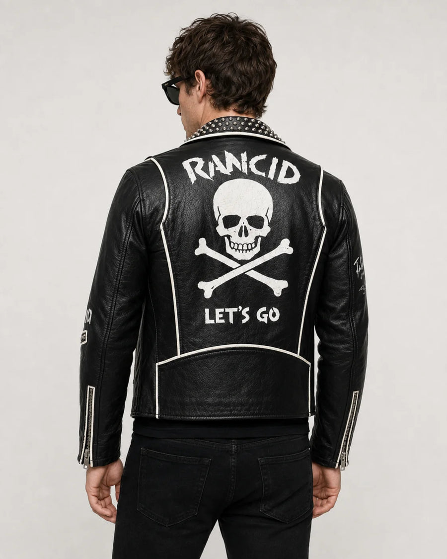 Printed Rancid Studded Punk Leather Jacket