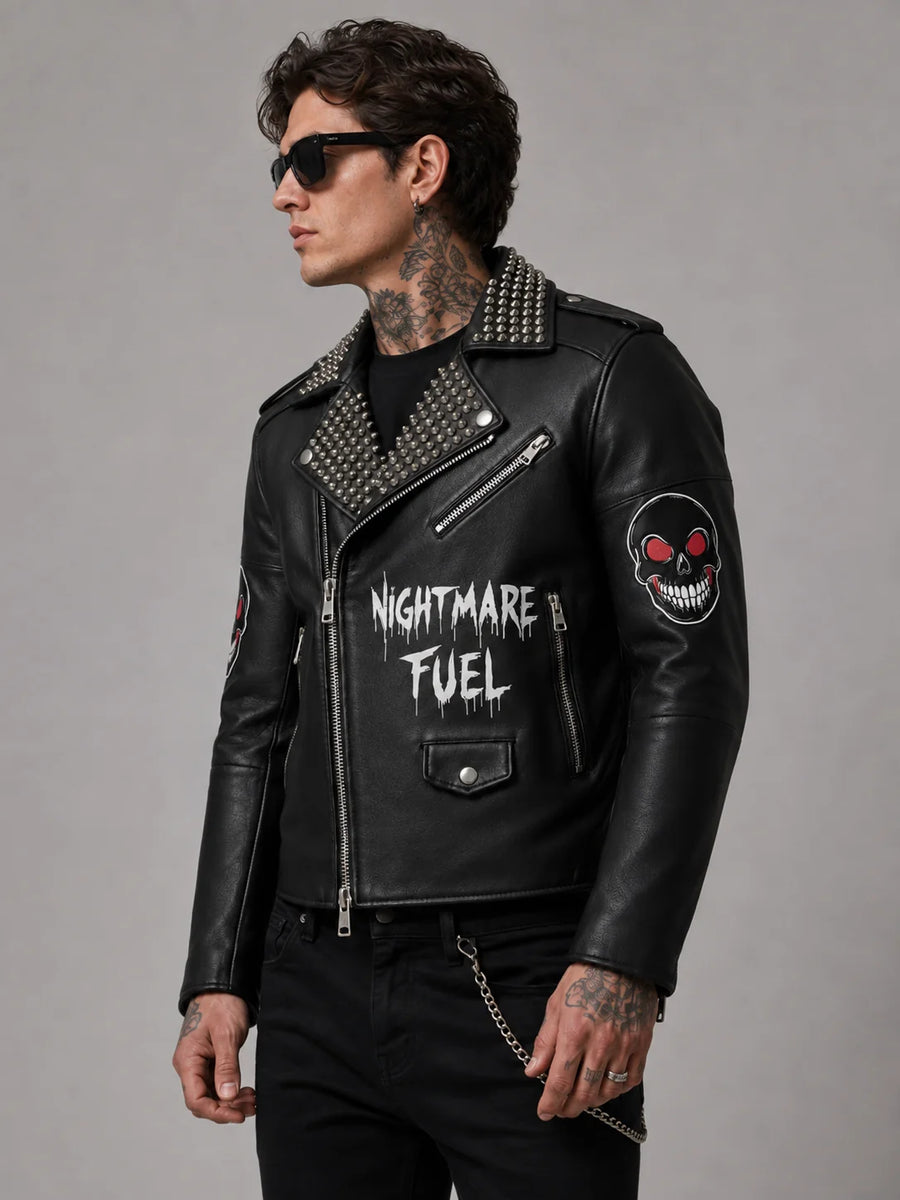 Printed Men’s Gothic Skull Design Leather Jacket