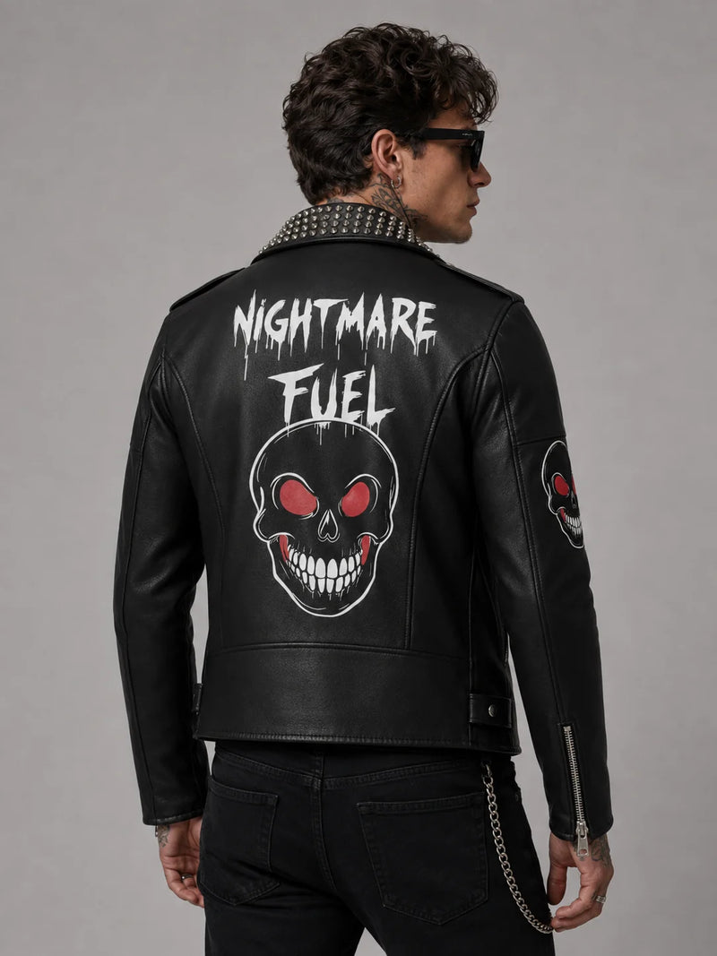 Printed Men’s Gothic Skull Design Leather Jacket