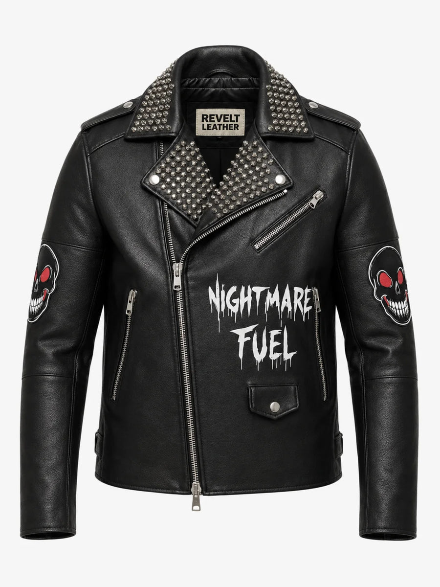 Printed Men’s Gothic Skull Design Leather Jacket