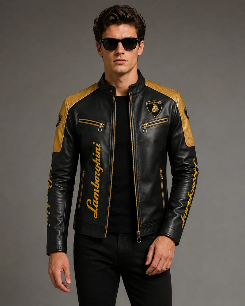 Printed Lamborghini Leather Biker Jacket