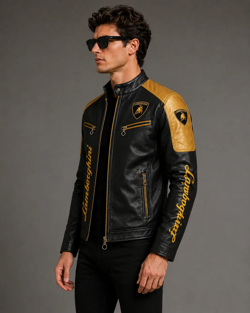 Printed Lamborghini Leather Biker Jacket