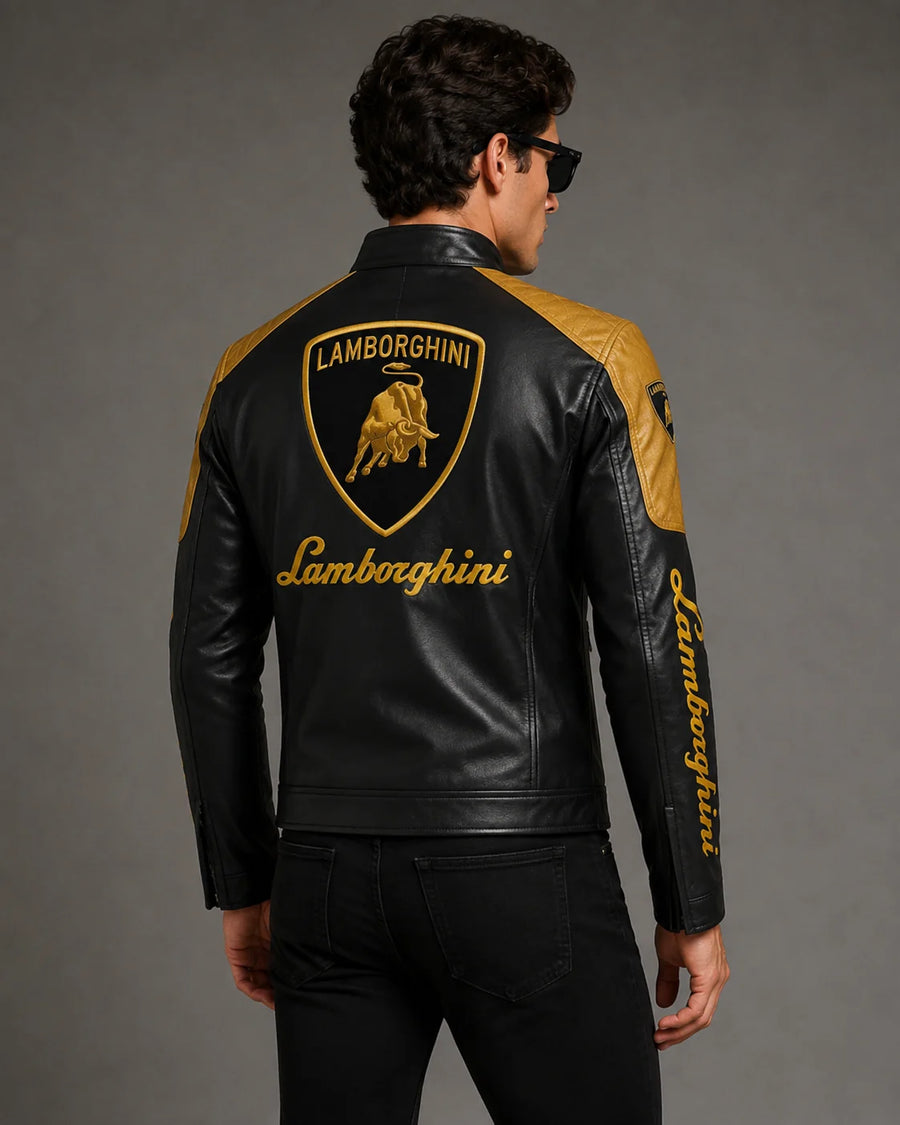 Printed Lamborghini Leather Biker Jacket