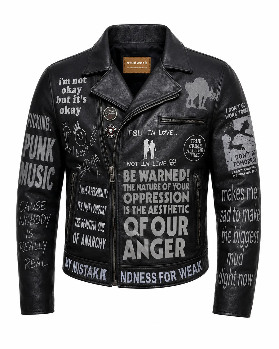 Printed Cowhide Leather Biker Jacket