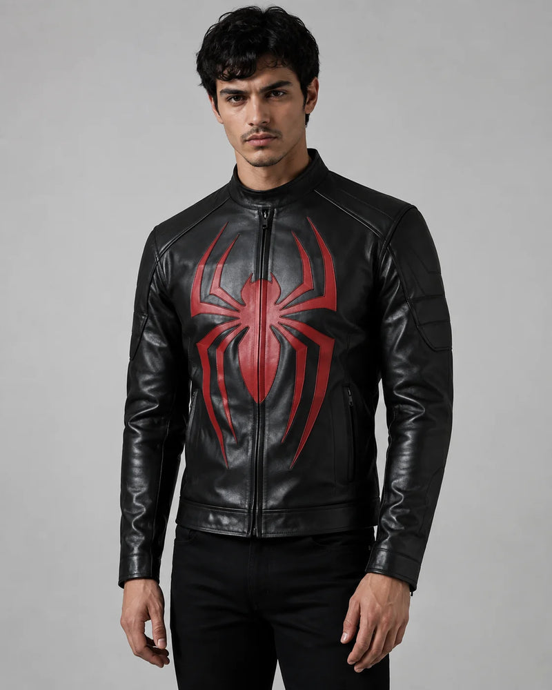Printed Spiderman Inspired Leather Jacket