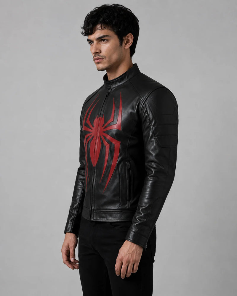 Printed Spiderman Inspired Leather Jacket