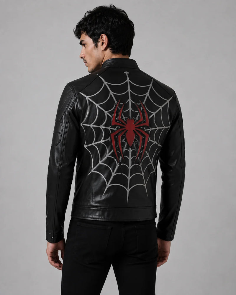 Printed Spiderman Inspired Leather Jacket