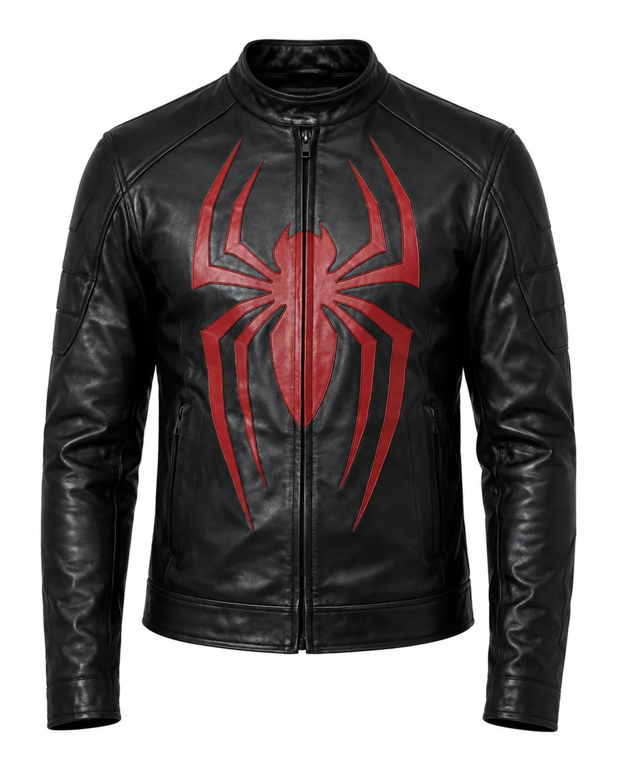 Printed Spiderman Inspired Leather Jacket