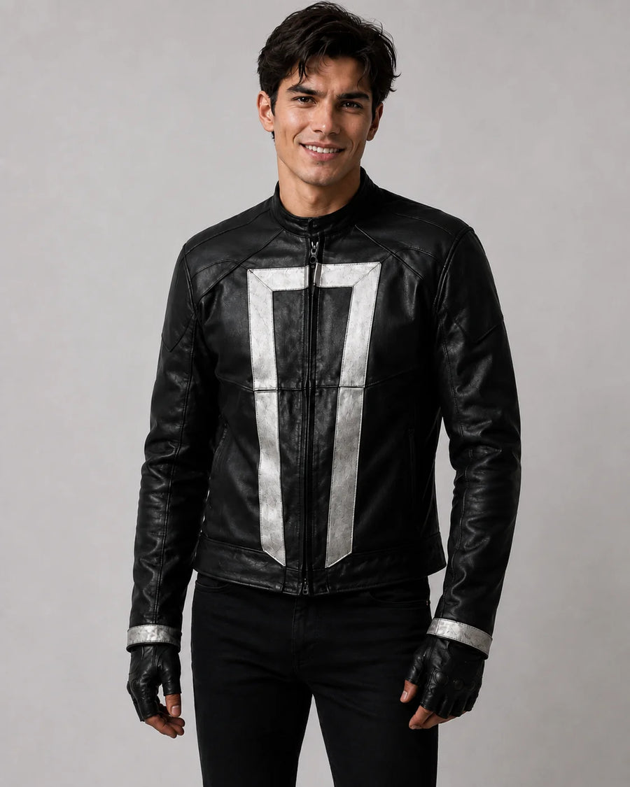 Printed Ghost Black Rider Robbie Reyes Leather Jacket