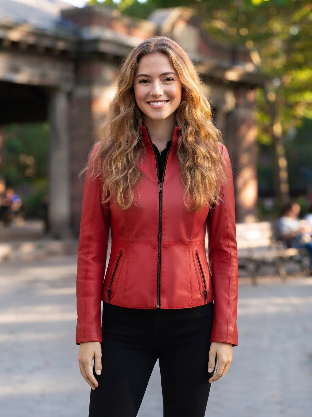 Cherry Red Leather Jacket For Women