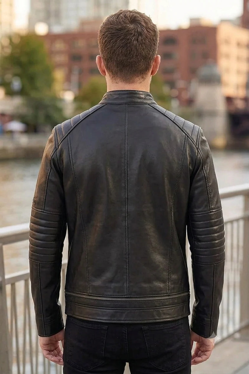 Chris Black Leather Drago Suede Jacket For Men