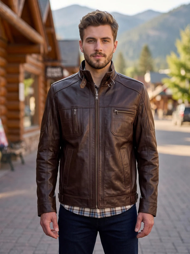 Dark Brown stylish Leather Jacket For Men