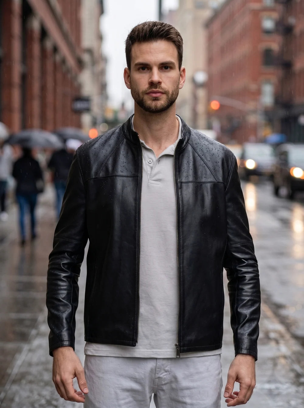 David Sheepskin Black Leather Jacket For Men