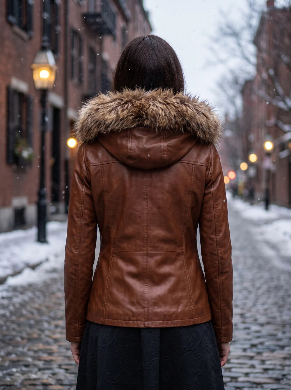 Deborah Brown Fur Hood Leather Jacket For Women