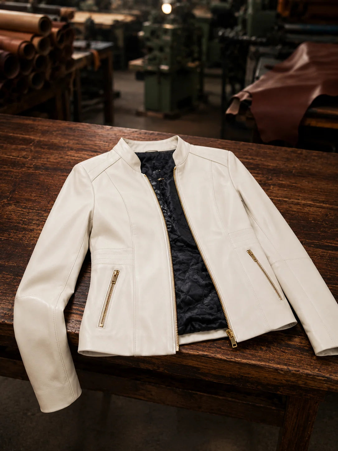 Diana White Sheepskin Leather Jacket For Women's